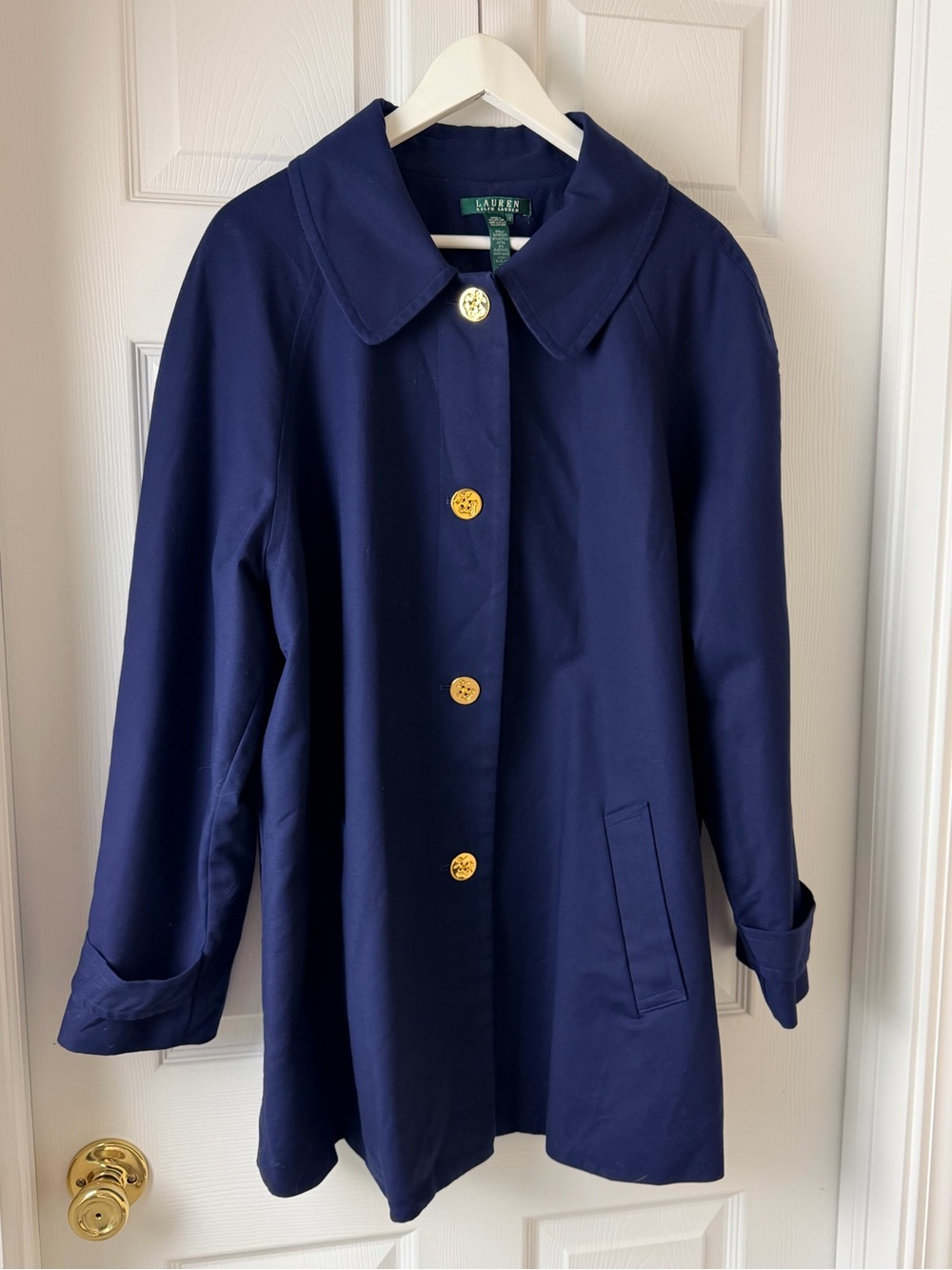 Lauren Ralph Lauren Navy Blue Cotton Trench Coat with Anchor Buttons Size 2X